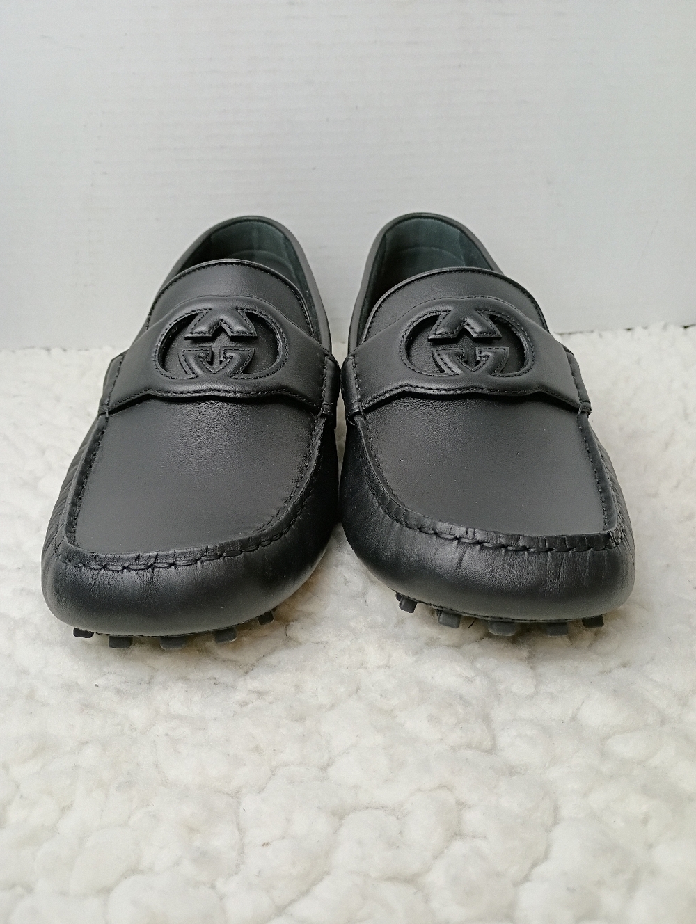 Gucci Ayrton Interlocking G Leather Drivers Black Loafers Mens 12 NWOB Italy - Picture 2 of 14